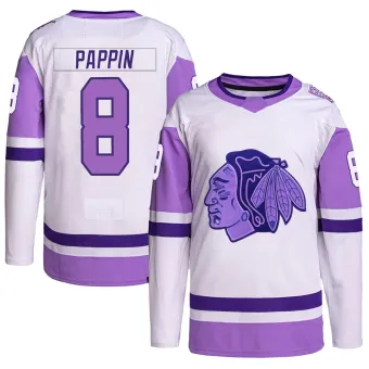 Men's Jim Pappin Chicago Blackhawks Hockey Fights Cancer Primegreen Jersey - White/Purple Authentic