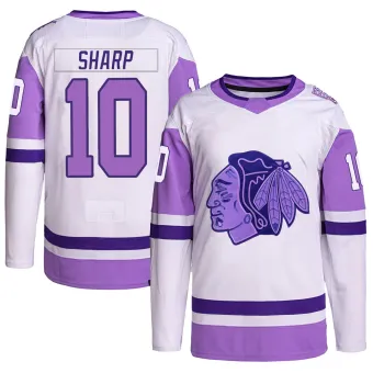 Men's Patrick Sharp Chicago Blackhawks Hockey Fights Cancer Primegreen Jersey - White/Purple Authentic