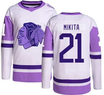 Men's Stan Mikita Chicago Blackhawks Hockey Fights Cancer Jersey - Black Authentic