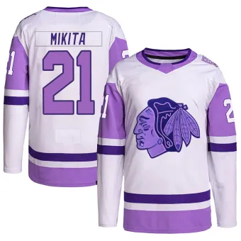 Men's Stan Mikita Chicago Blackhawks Hockey Fights Cancer Primegreen Jersey - White/Purple Authentic