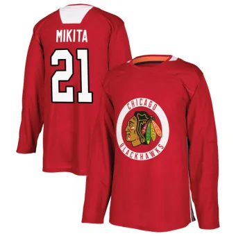 Men's Stan Mikita Chicago Blackhawks Red Home Practice Jersey - Black Authentic