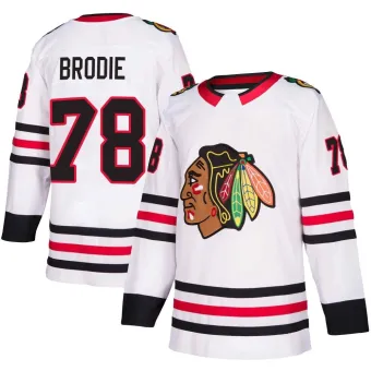 Men's TJ Brodie Chicago Blackhawks Away Jersey - White Authentic