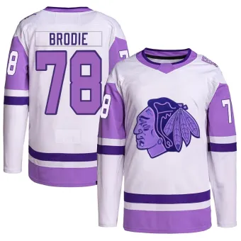 Youth TJ Brodie Chicago Blackhawks Hockey Fights Cancer Primegreen Jersey - White/Purple Authentic